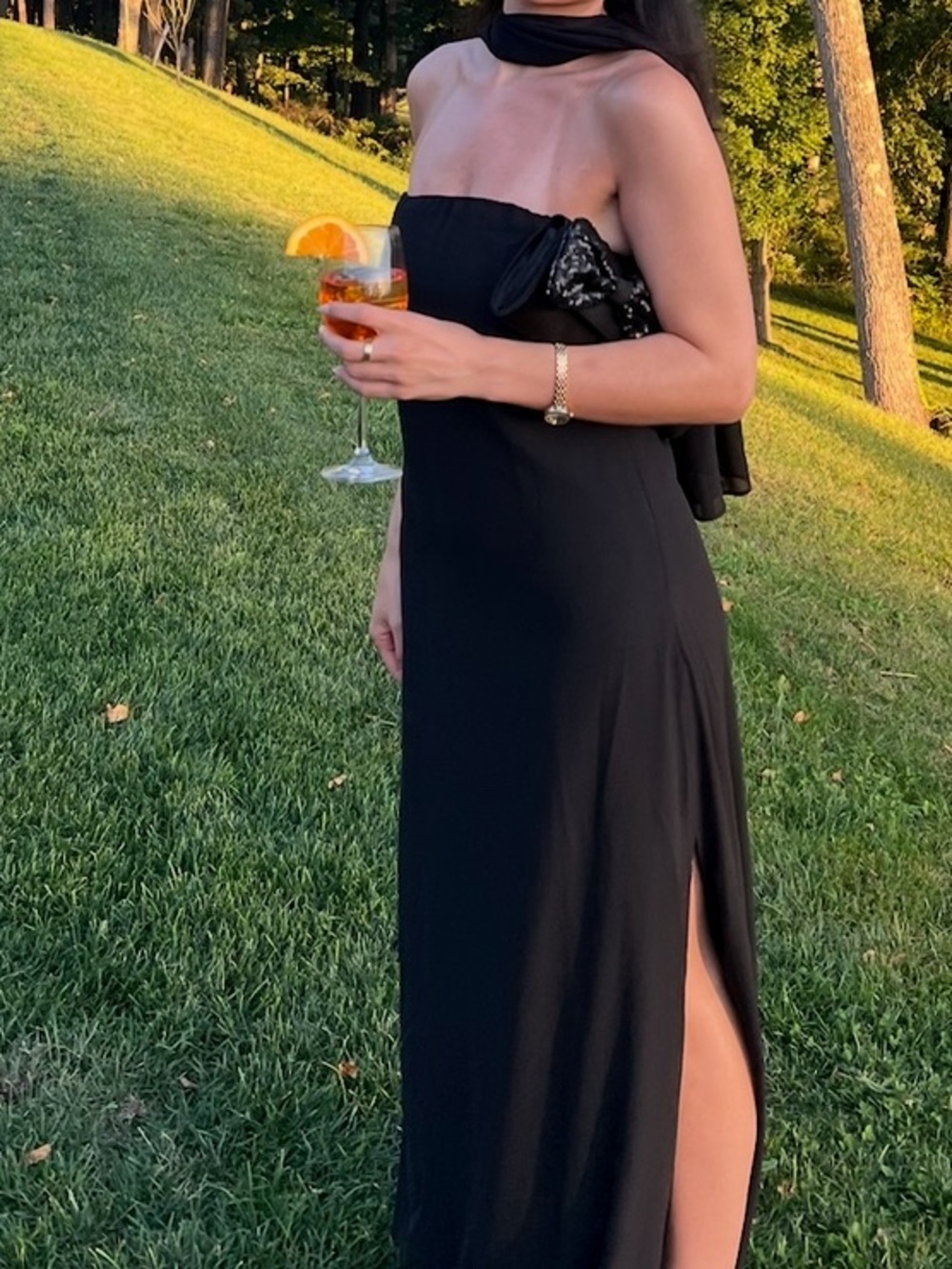 Lulu's Black Strapless Evening Gown with Side Slit
